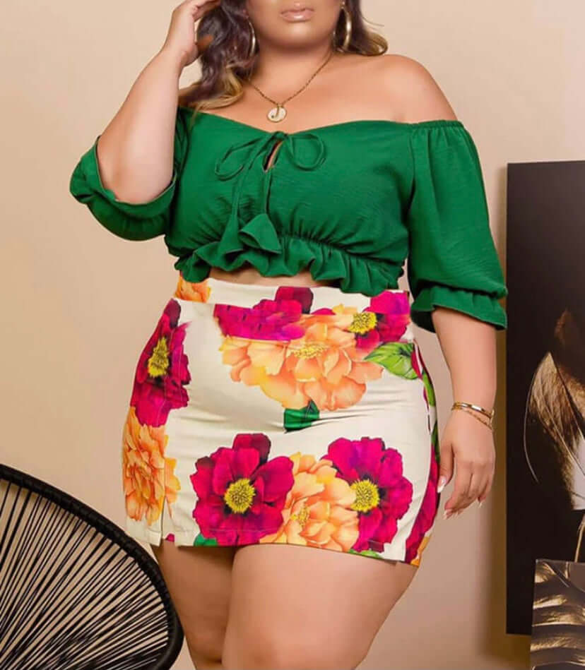 Short Sleeve Ruffle Crop Top & Short Pantsuit
