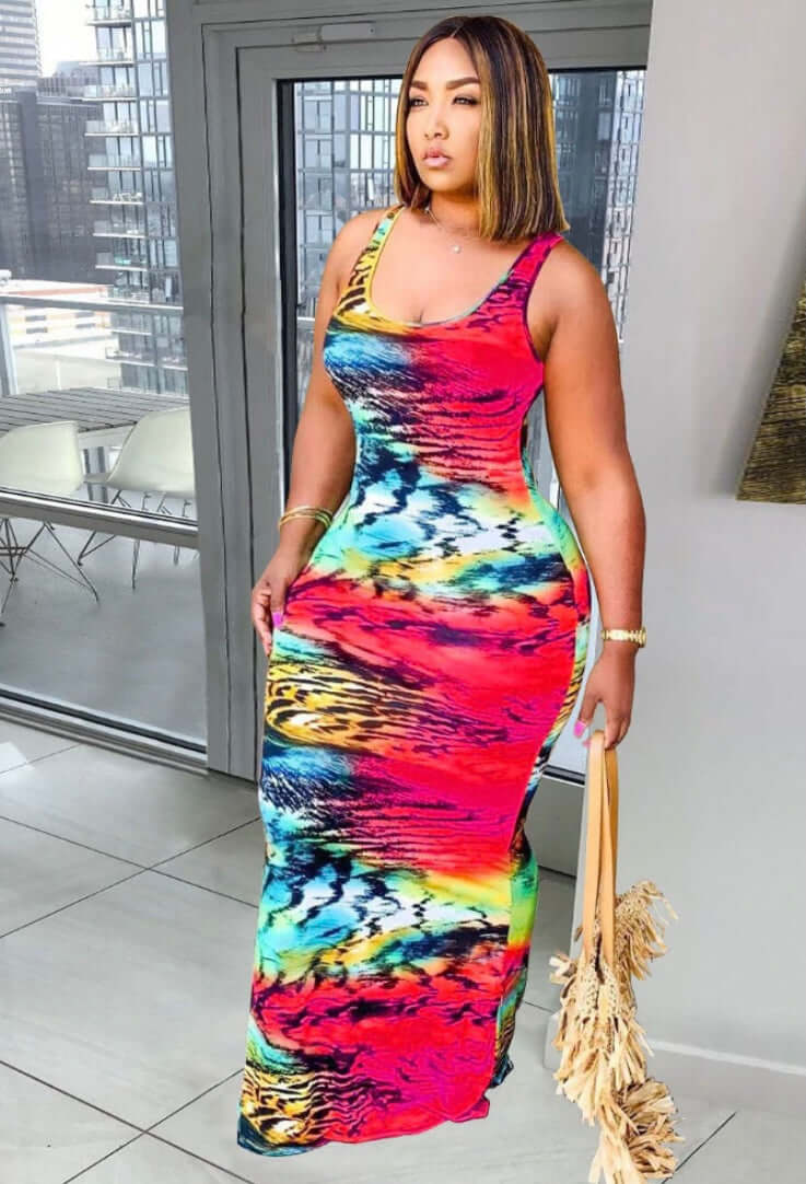 Sleeveless Tie-Dyed Sundress Maxi Dresses