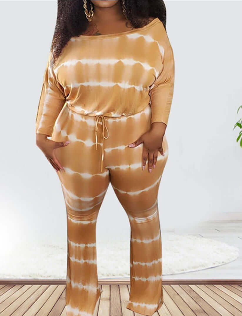 tan plus size Tye dye romper jumpsuit