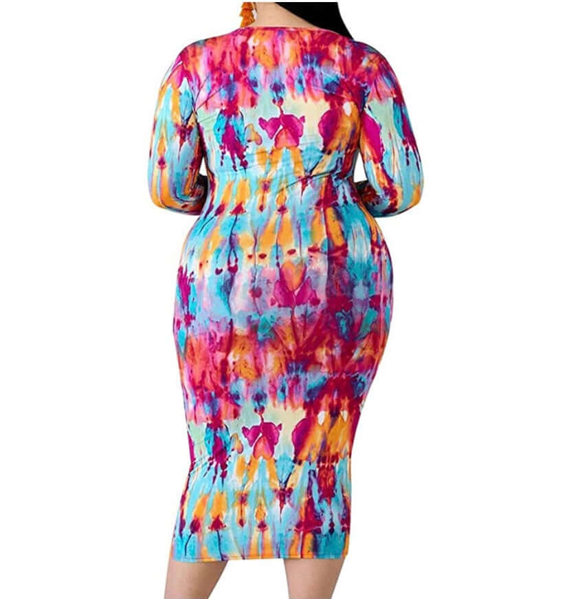Plus Size Tie Dye Striped Multicolor Maxi Dresses