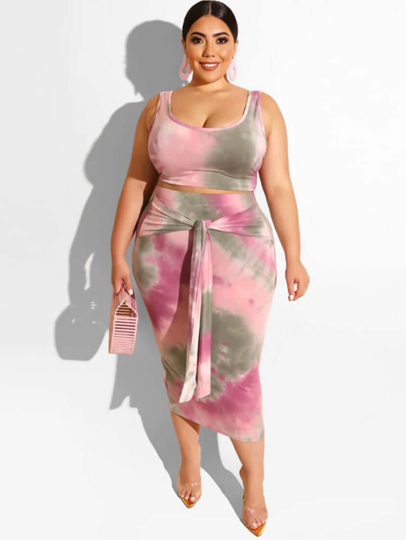 Tie dye Plus Size Two Piece Tank Top & Midi Dress Outfits