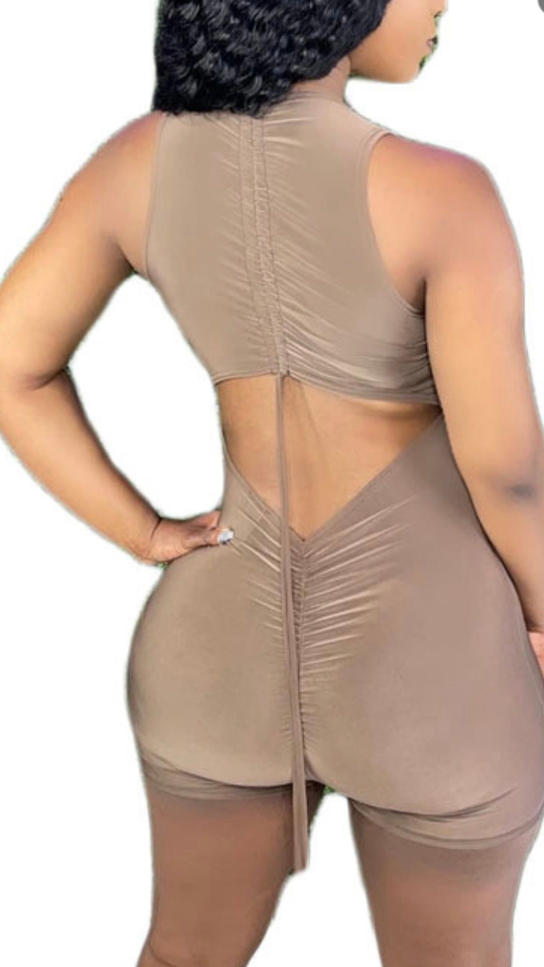 Fall Jumpsuit Sexy Low Cut Solid Color Slim Low Back Drawstring Lace-Up Jumpsuit