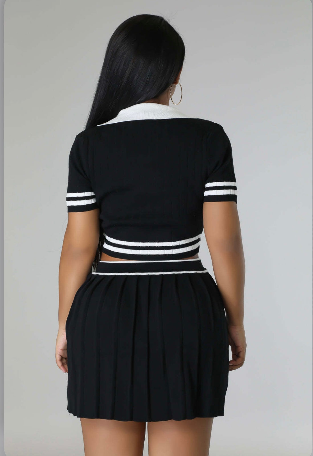 Two Piece  Crop Top Pleated Skirt Set