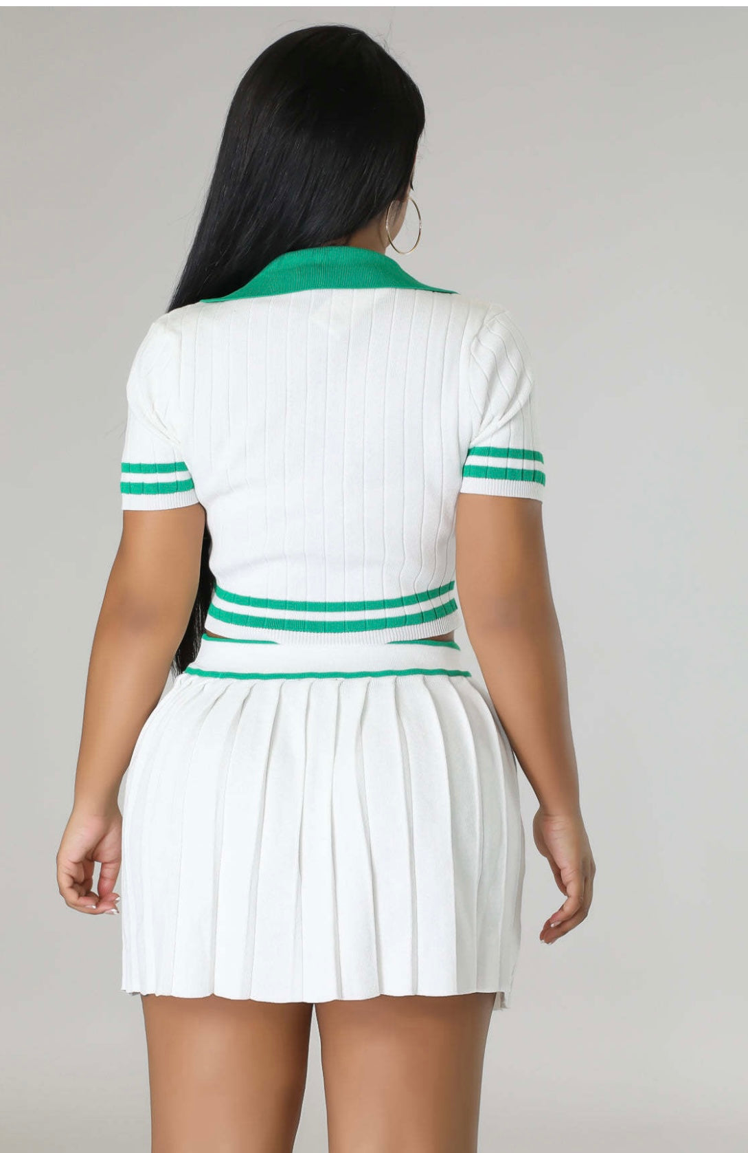Two Piece  Crop Top Pleated Skirt Set