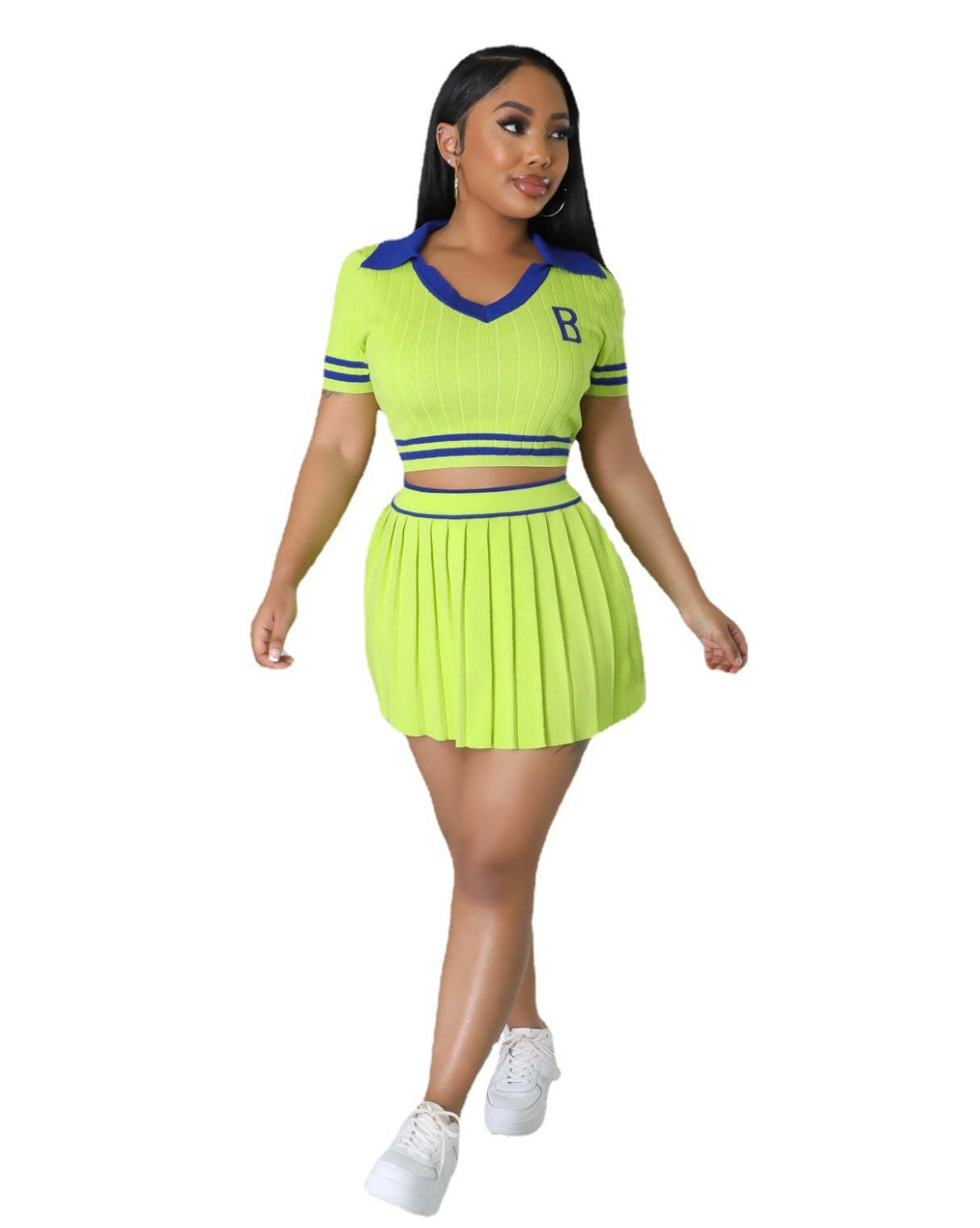 Two Piece  Crop Top Pleated Skirt Set