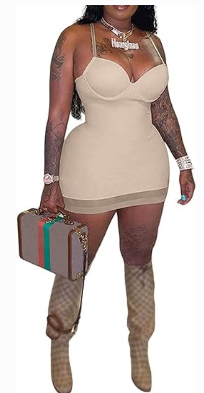 Spaghetti Strap V Neck Sleeveless Dress