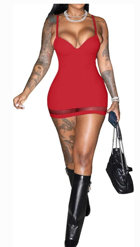 Spaghetti Strap V Neck Sleeveless Dress