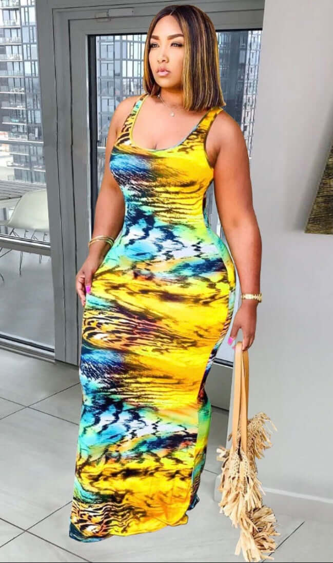 Sleeveless Tie-Dyed Sundress Maxi Dresses