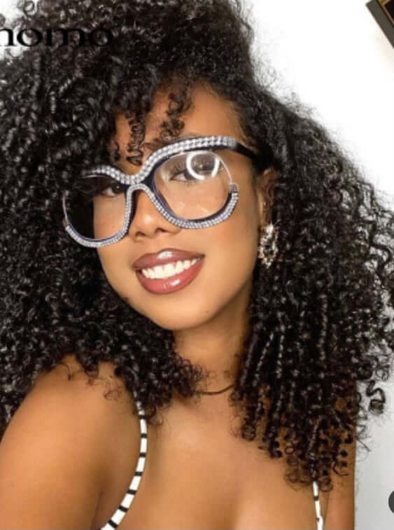 Women Unique Rhinestone Design Large Frame Sunglasses