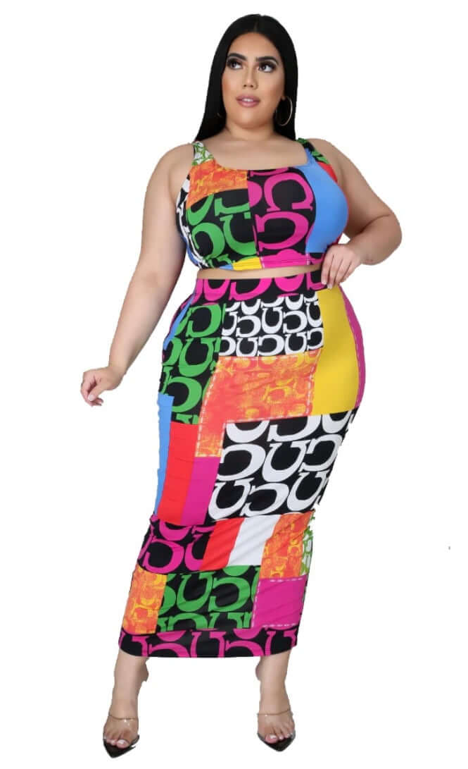 2 Piece Sleeveless Chiffon Print Tank Dress