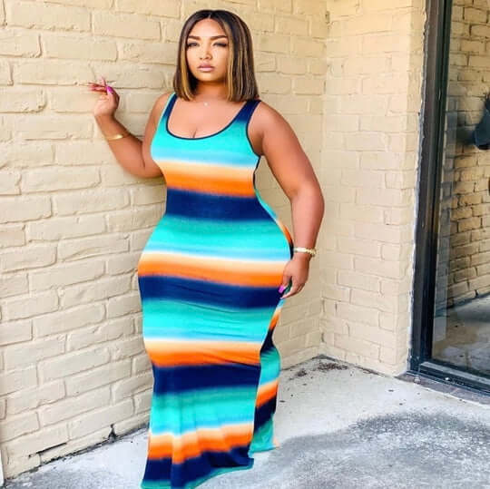 Sleeveless Stripe Sundress Maxi Dresses