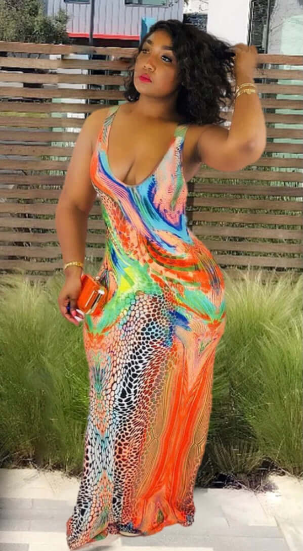 Multicolor Plus Size Summer Sleeveless Long Bodycon Tank Dresses