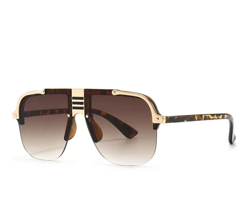 Luxury Men Women Gold Leopard Sunglasses Oversized Metal Alloy