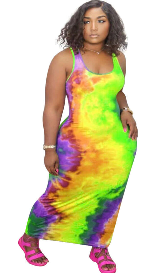 Tie Dye Print Bodycon Maxi Dresses