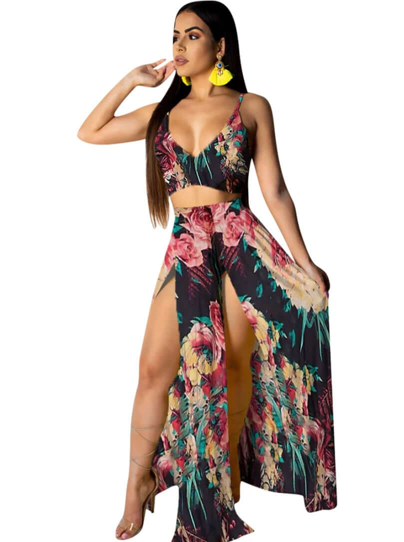 green Women Tassels Hollow Out 2 Piece Outfits