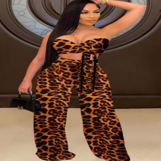 two piece leopard pants set