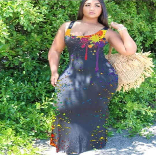 black Paint Style Summer Sleeveless Bodycon Tank Dresses