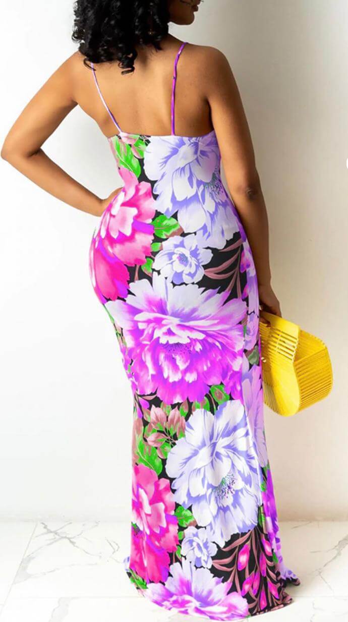 Sleeveless Floral Print Maxi Dresses