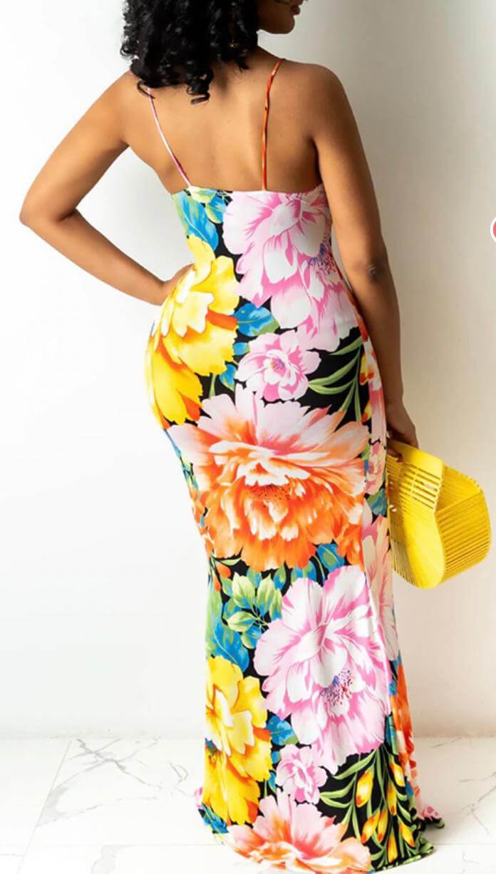 Sleeveless Floral Print Maxi Dresses